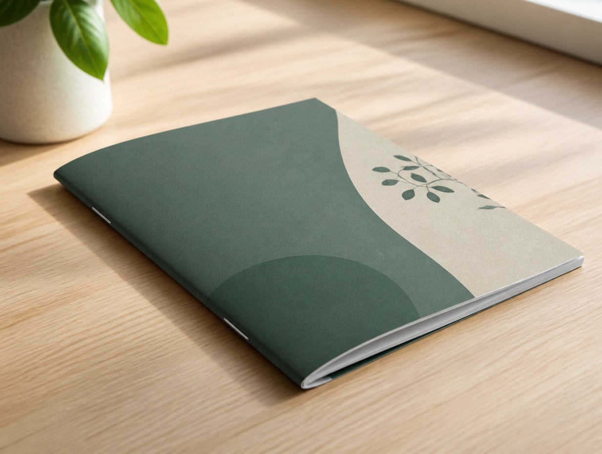 AI-generated staple bound booklet mockup sample
