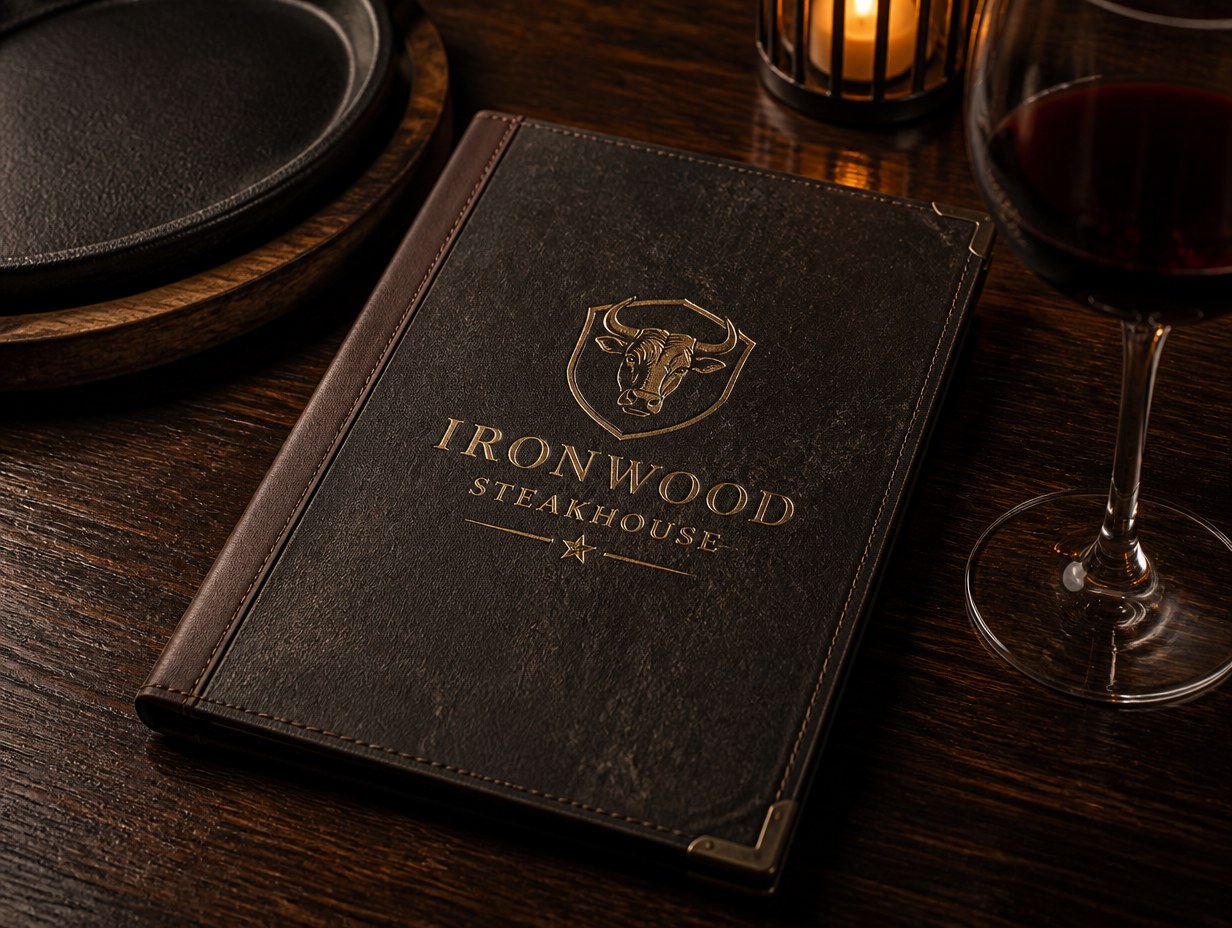 AI-generated steakhouse menu mockup sample