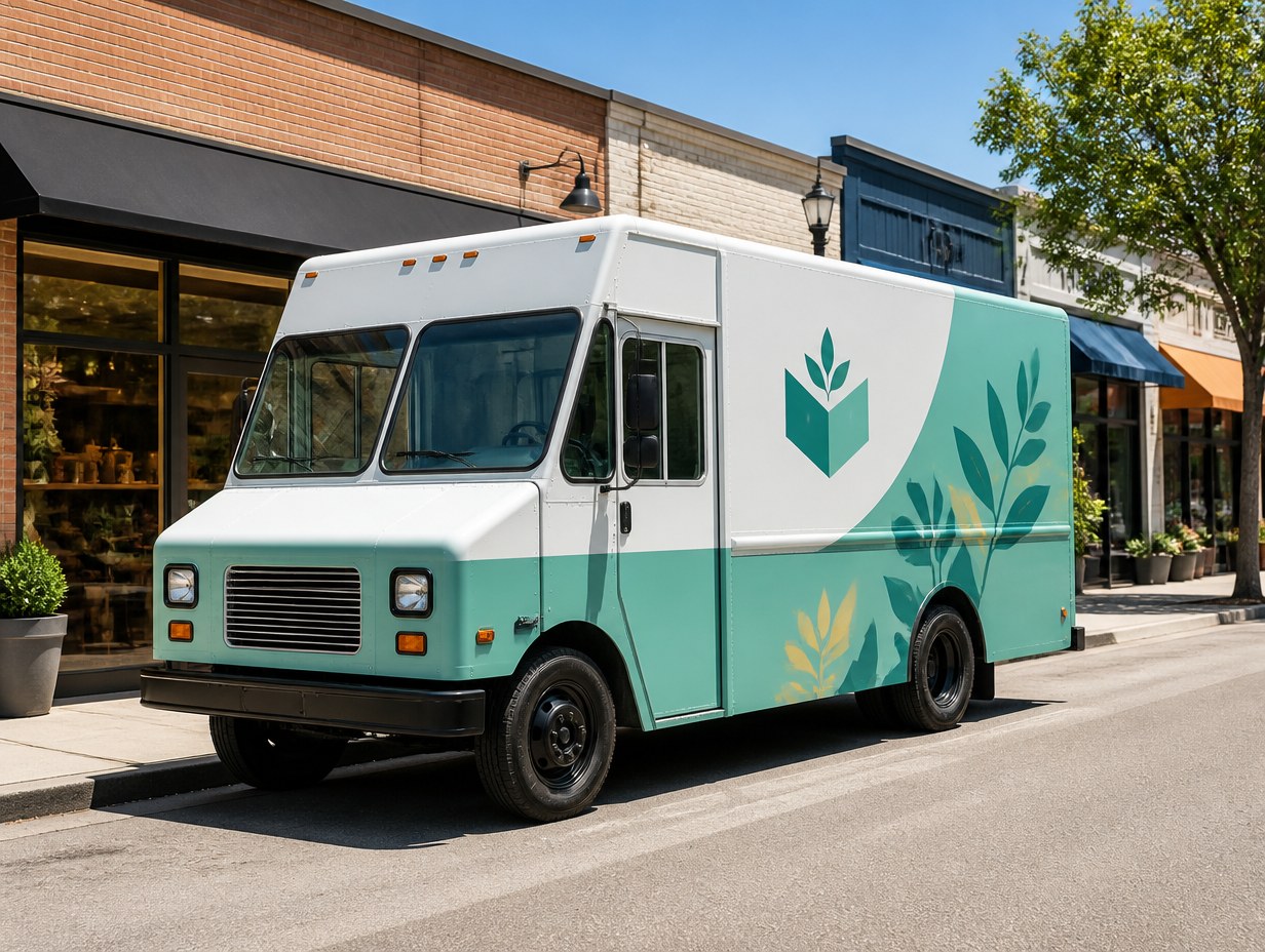 AI-generated step van wrap mockup sample