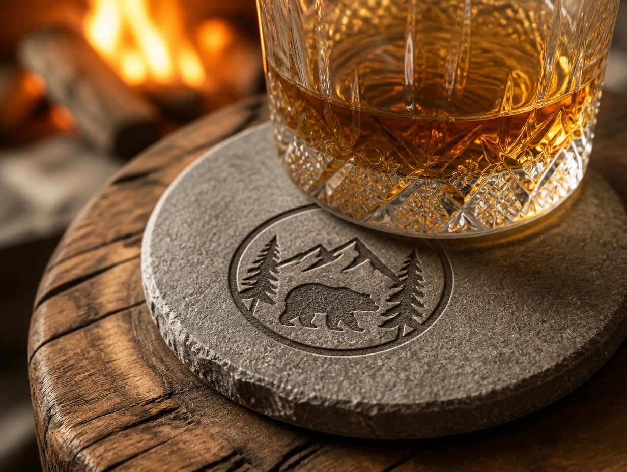 AI-generated stone coaster mockup sample