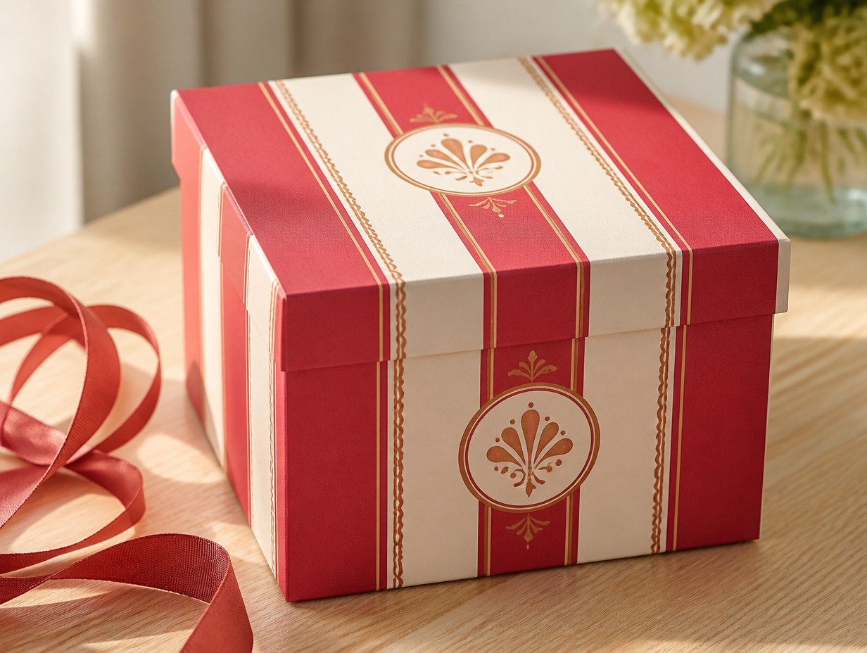 AI-generated striped gift box mockup sample