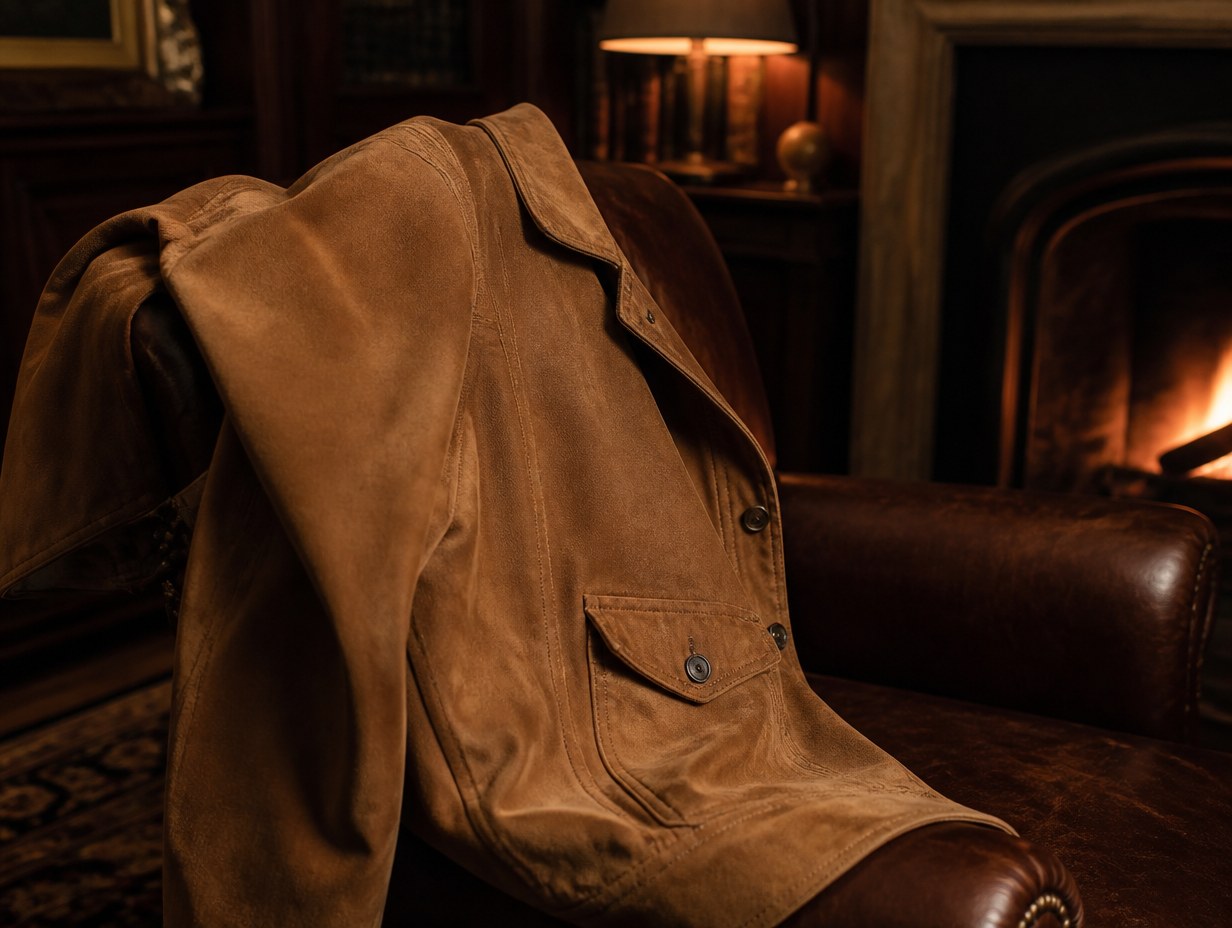 AI-generated suede jacket mockup sample