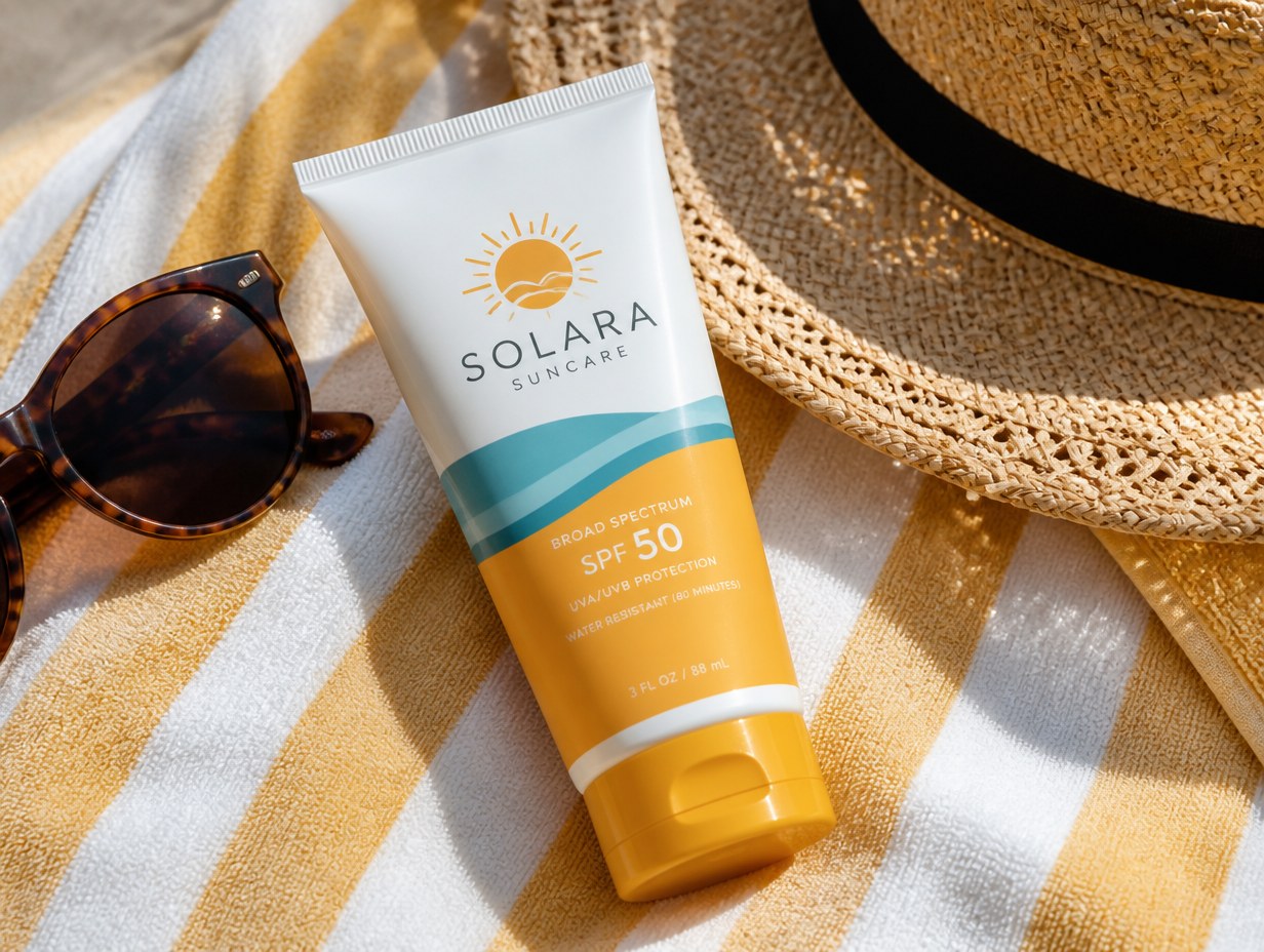 AI-generated sunscreen label mockup sample