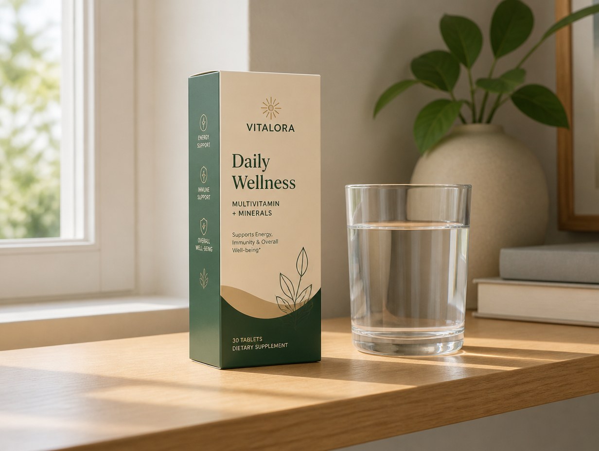 AI-generated supplement box mockup sample