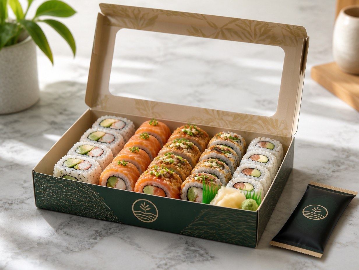 AI-generated sushi box mockup sample