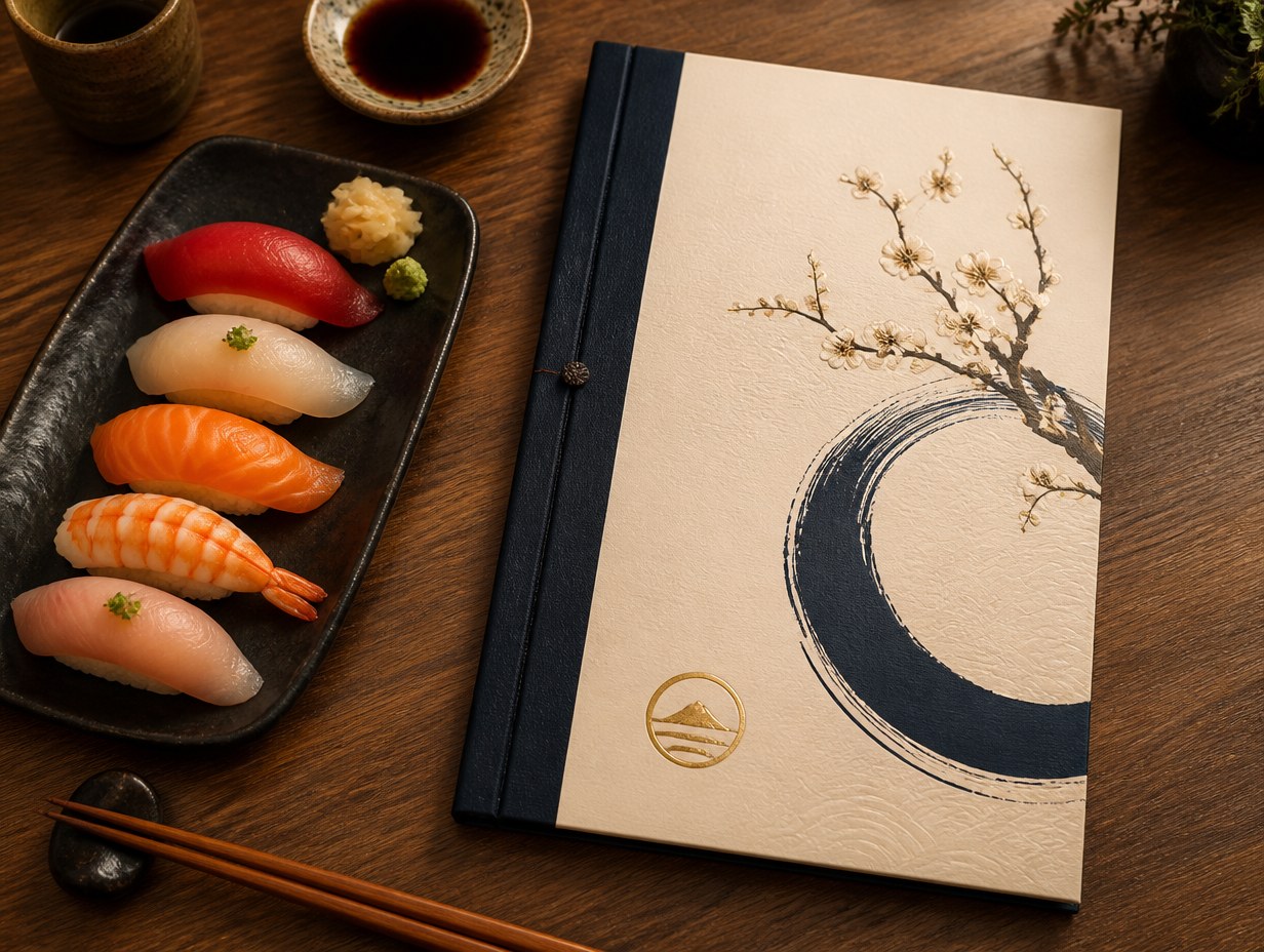 AI-generated sushi menu mockup sample