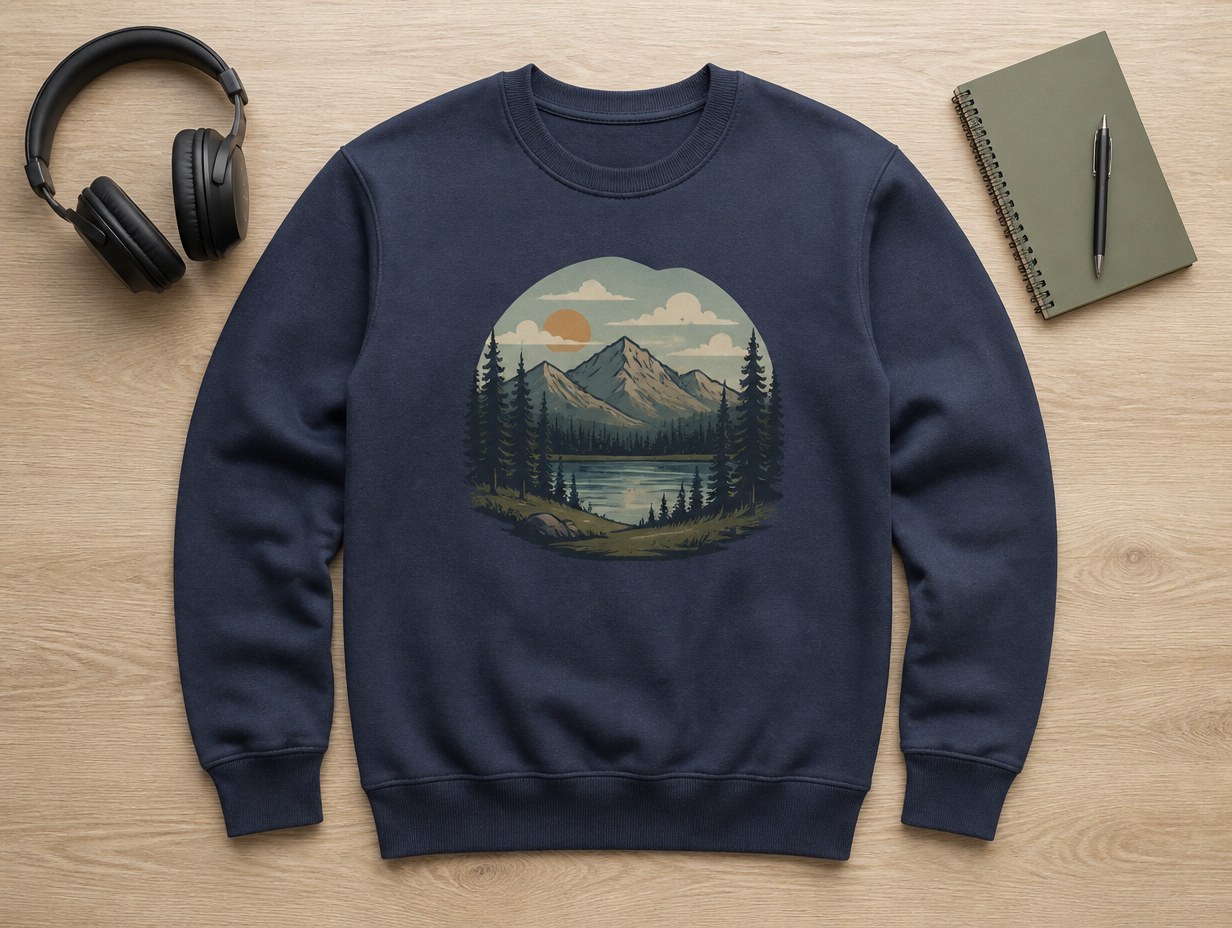 AI-generated sweatshirt flat lay mockup sample