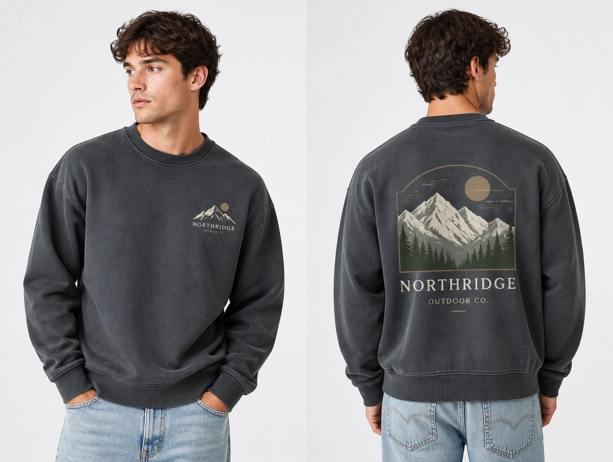 AI-generated sweatshirt front and back mockup sample