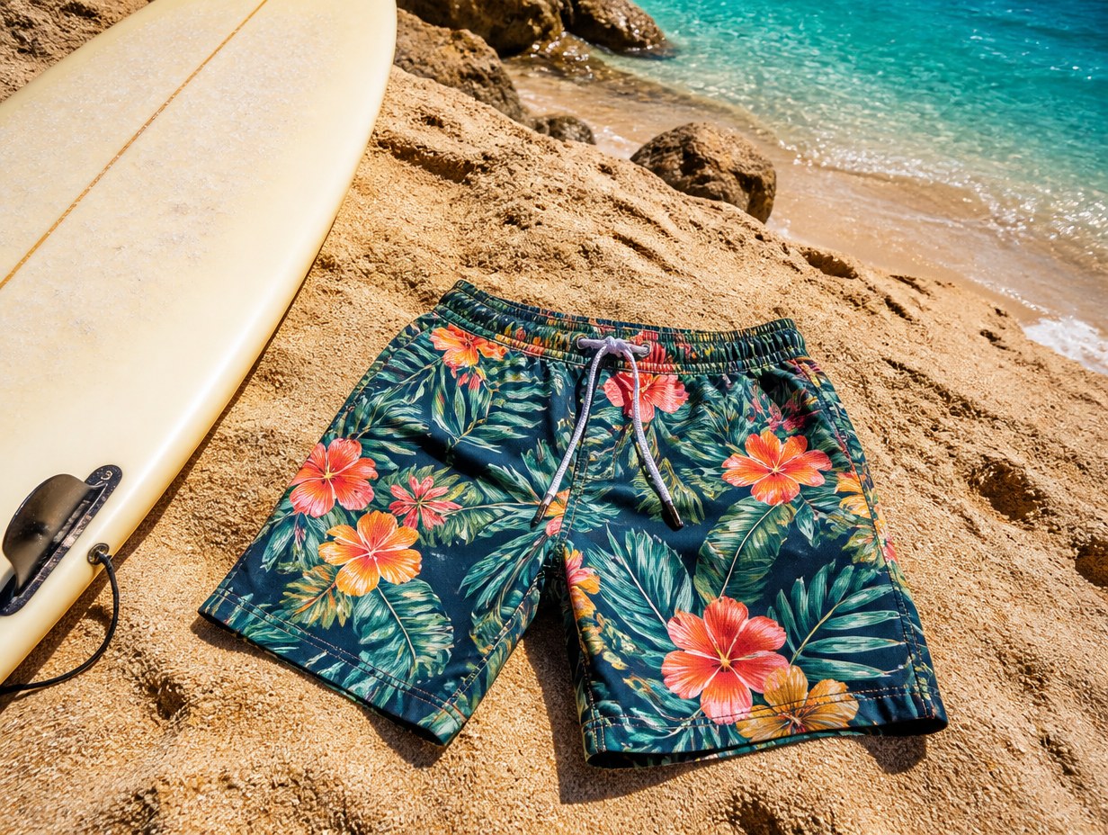 AI-generated swim shorts mockup sample