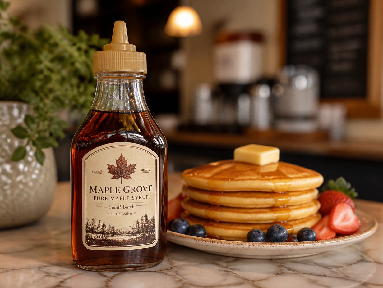 AI-generated syrup bottle label mockup sample