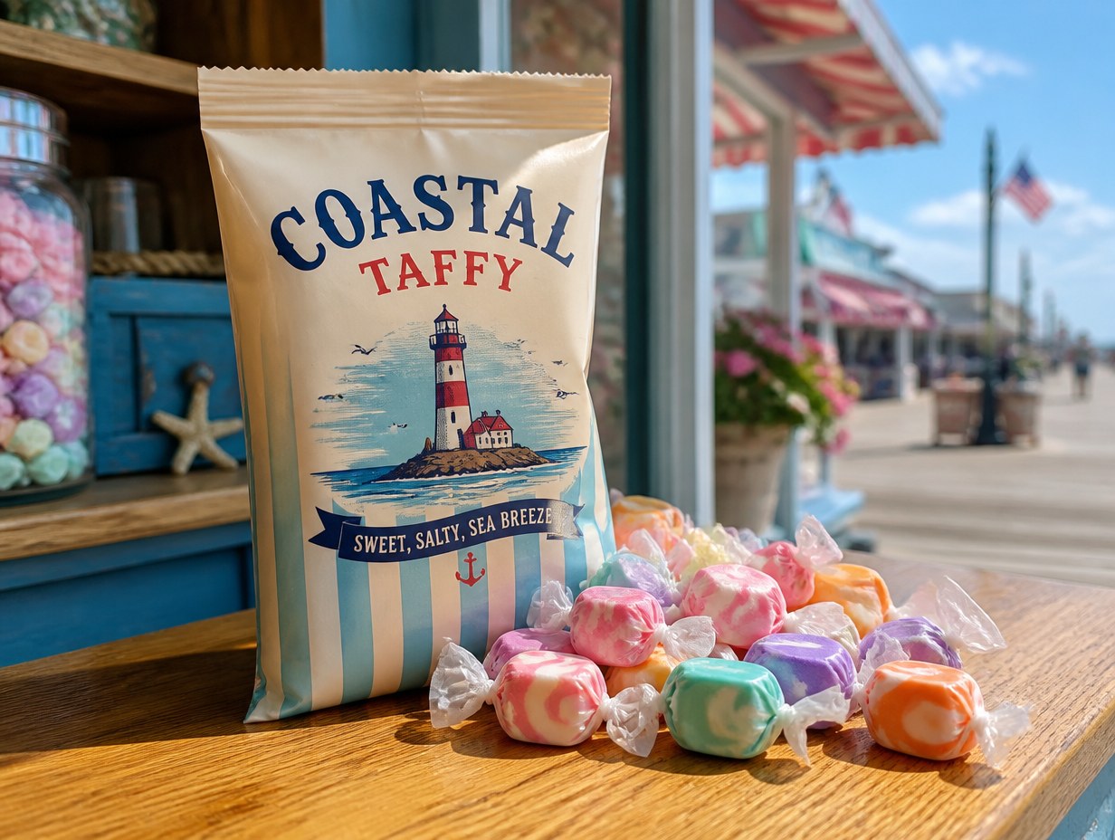 AI-generated taffy bag mockup sample