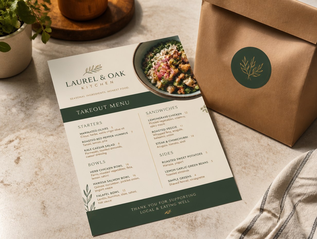 AI-generated takeout menu mockup sample