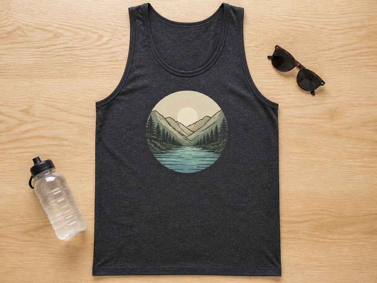 AI-generated tank top flat lay mockup sample