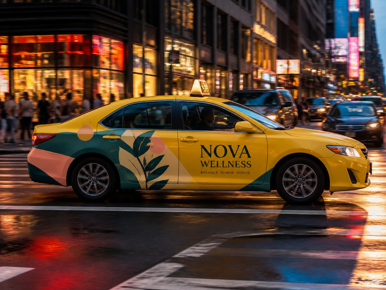 AI-generated taxi wrap mockup sample