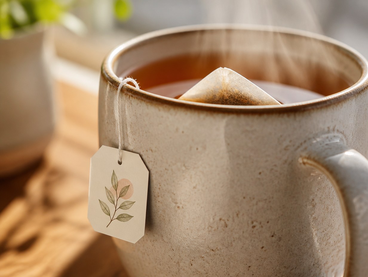AI-generated tea bag label mockup sample