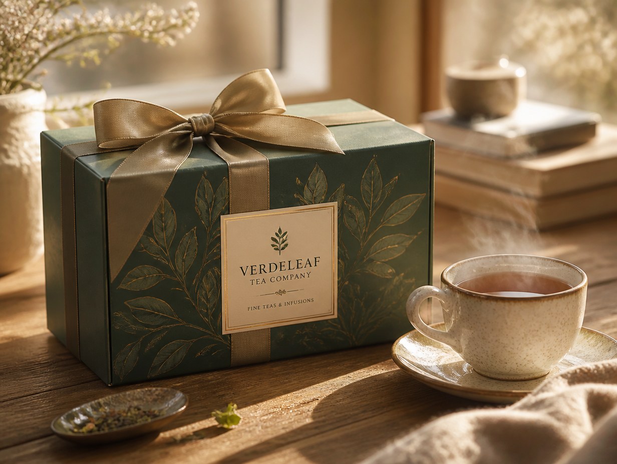 AI-generated tea gift box mockup sample