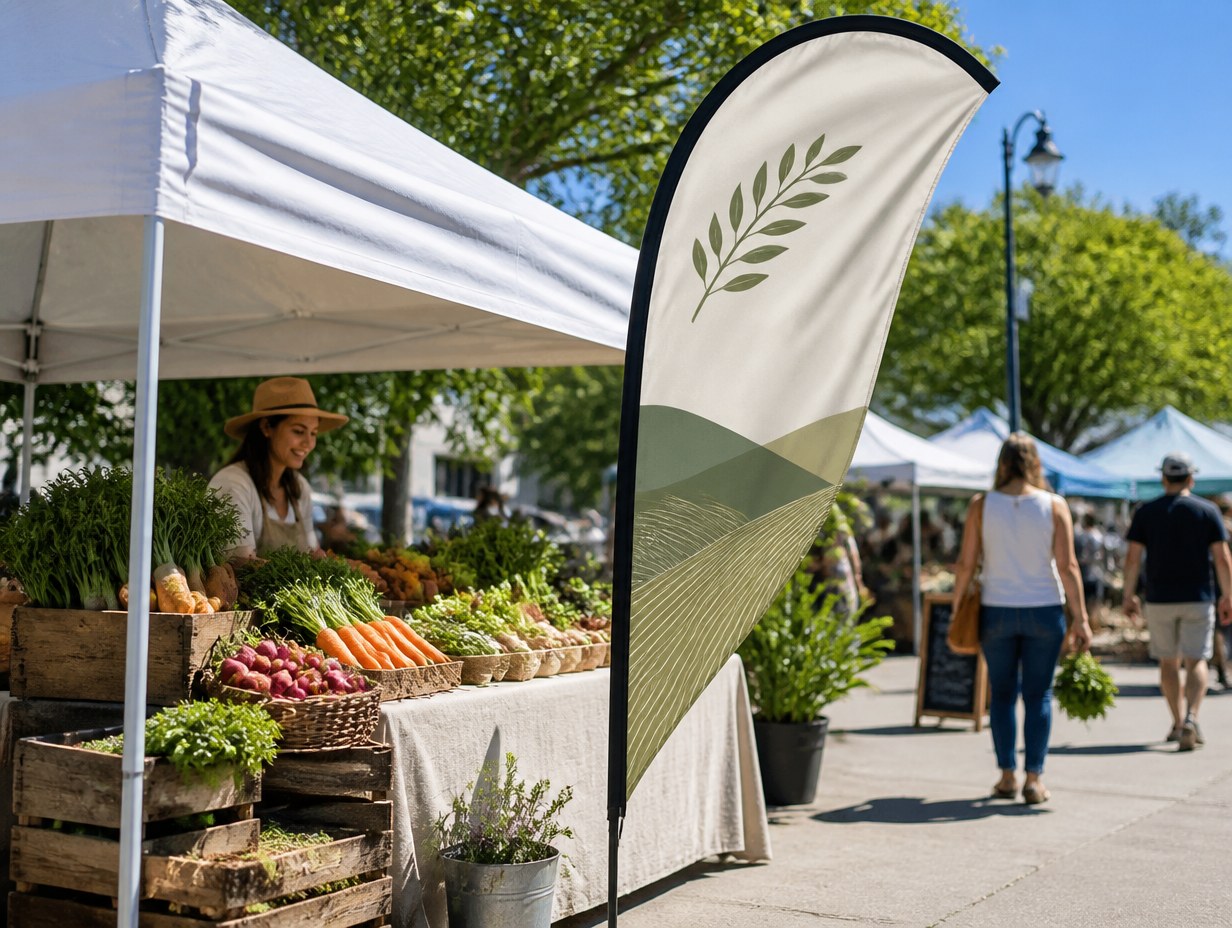 AI-generated teardrop flag mockup sample