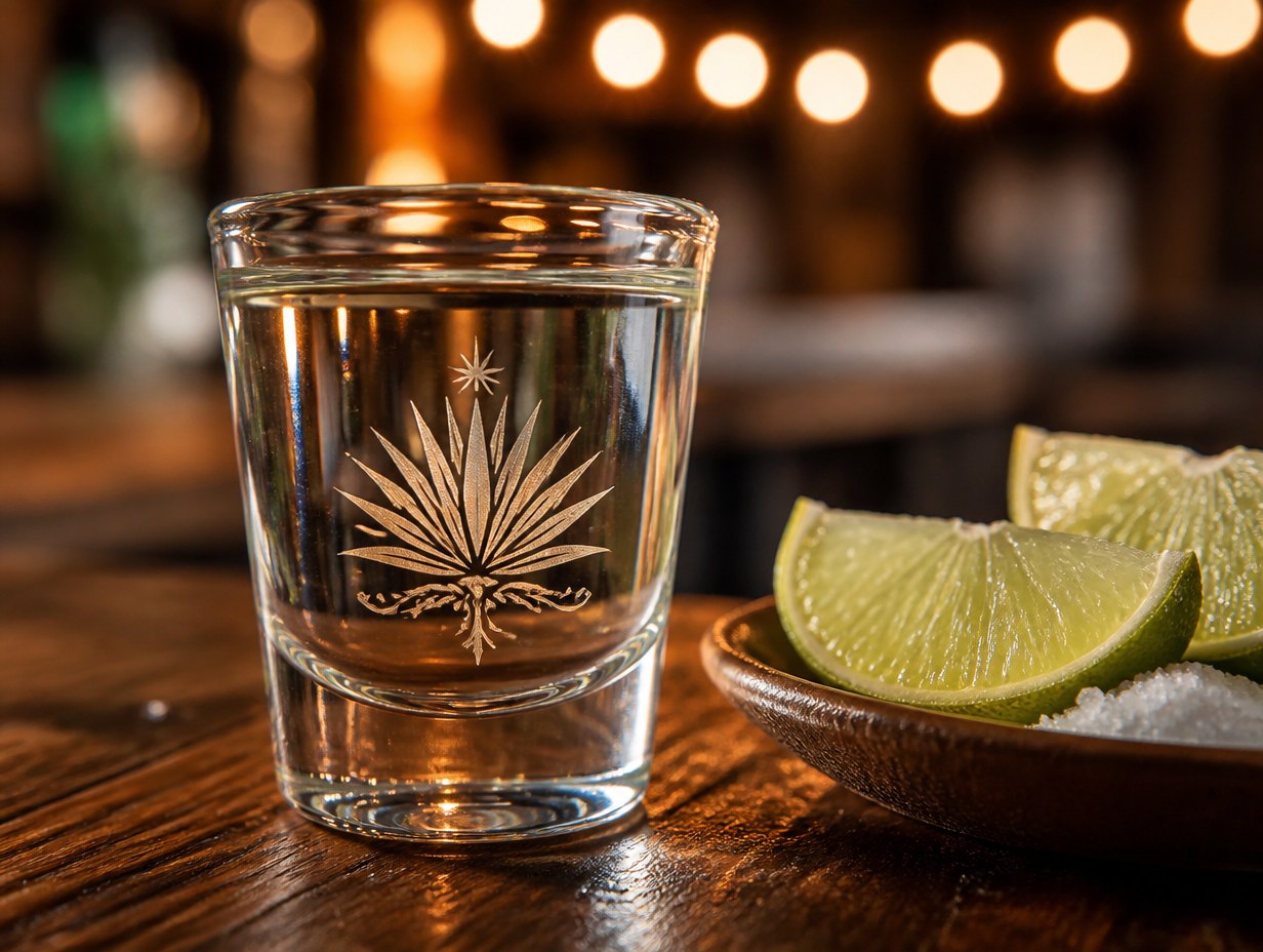 AI-generated tequila glass mockup sample
