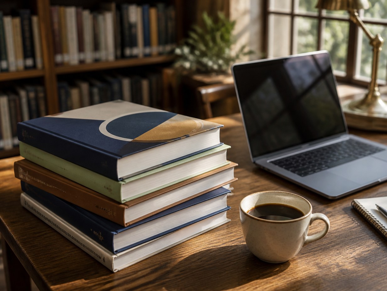 AI-generated textbook stack mockup sample