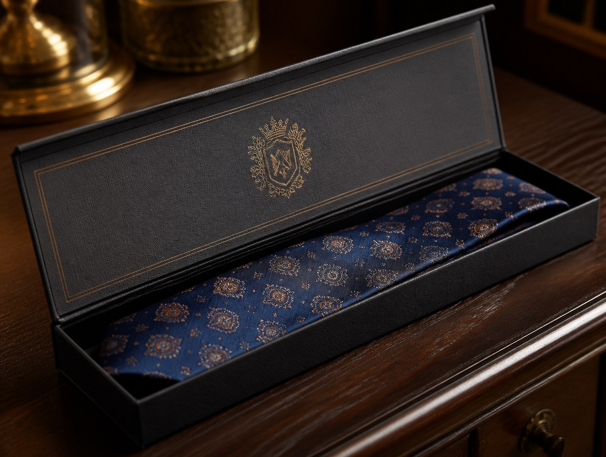 AI-generated tie box mockup sample
