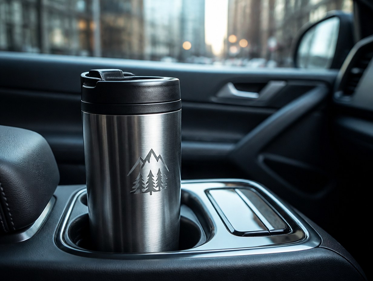 AI-generated travel mug mockup sample