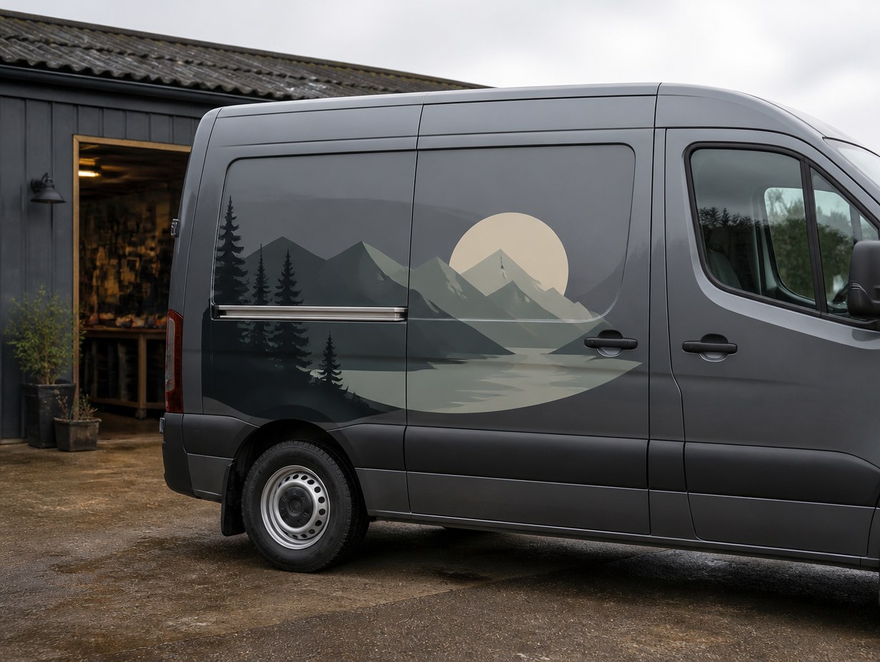 AI-generated van door decal mockup sample