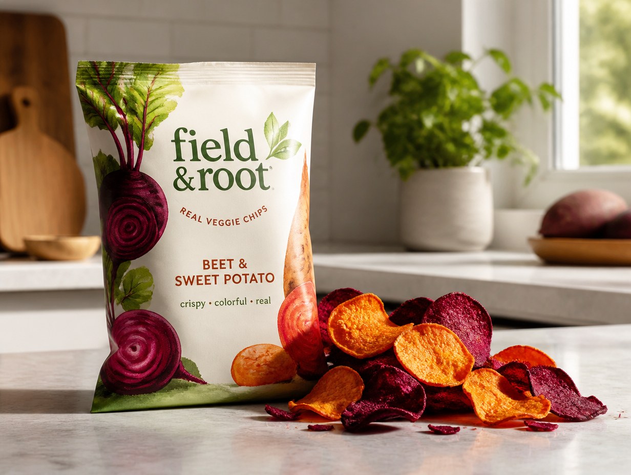 AI-generated veggie chip bag mockup sample