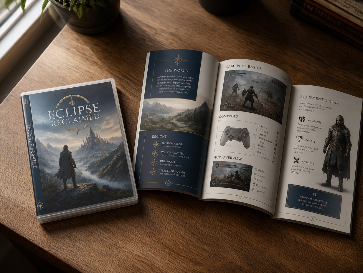 AI-generated video game manual mockup sample