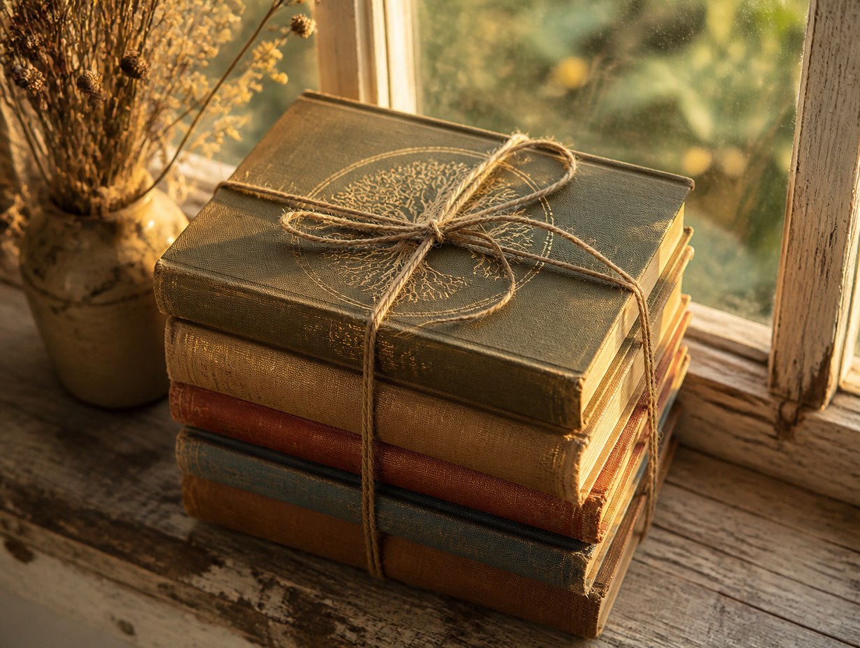 AI-generated vintage book stack mockup sample