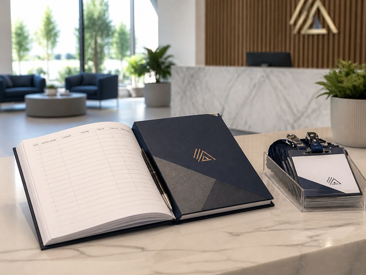 AI-generated visitor log book mockup sample