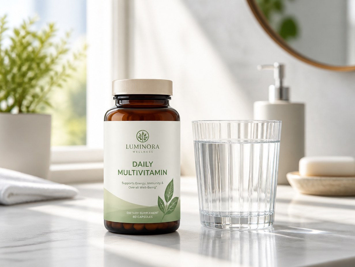 AI-generated vitamin bottle mockup sample