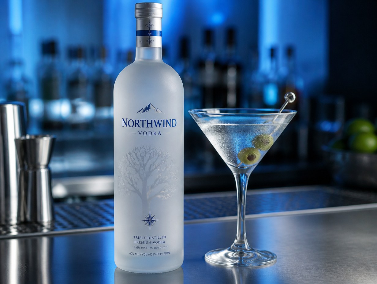 AI-generated vodka bottle label mockup sample