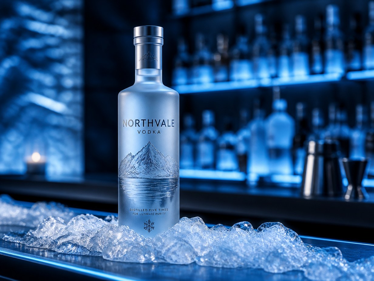 AI-generated vodka bottle mockup sample