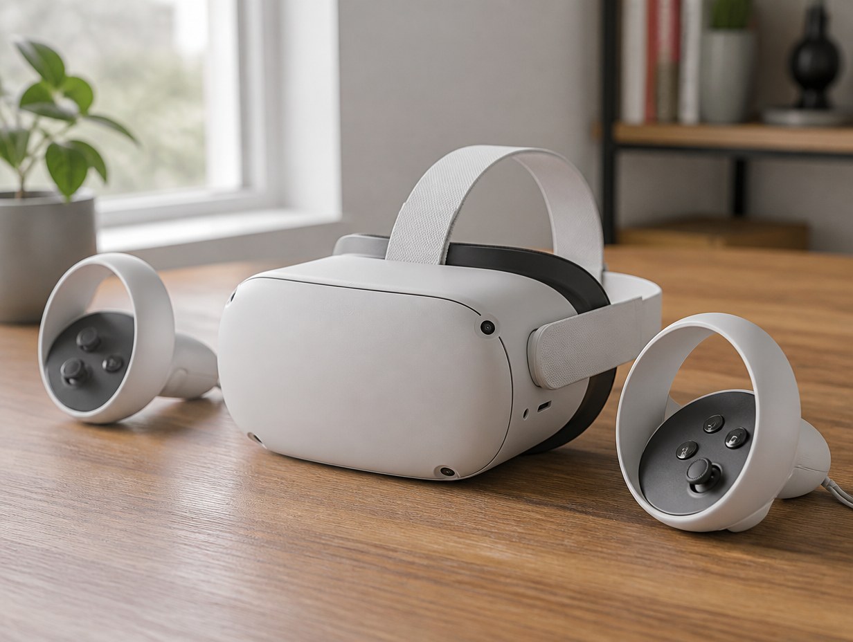 VR Headset and Controllers mockup example