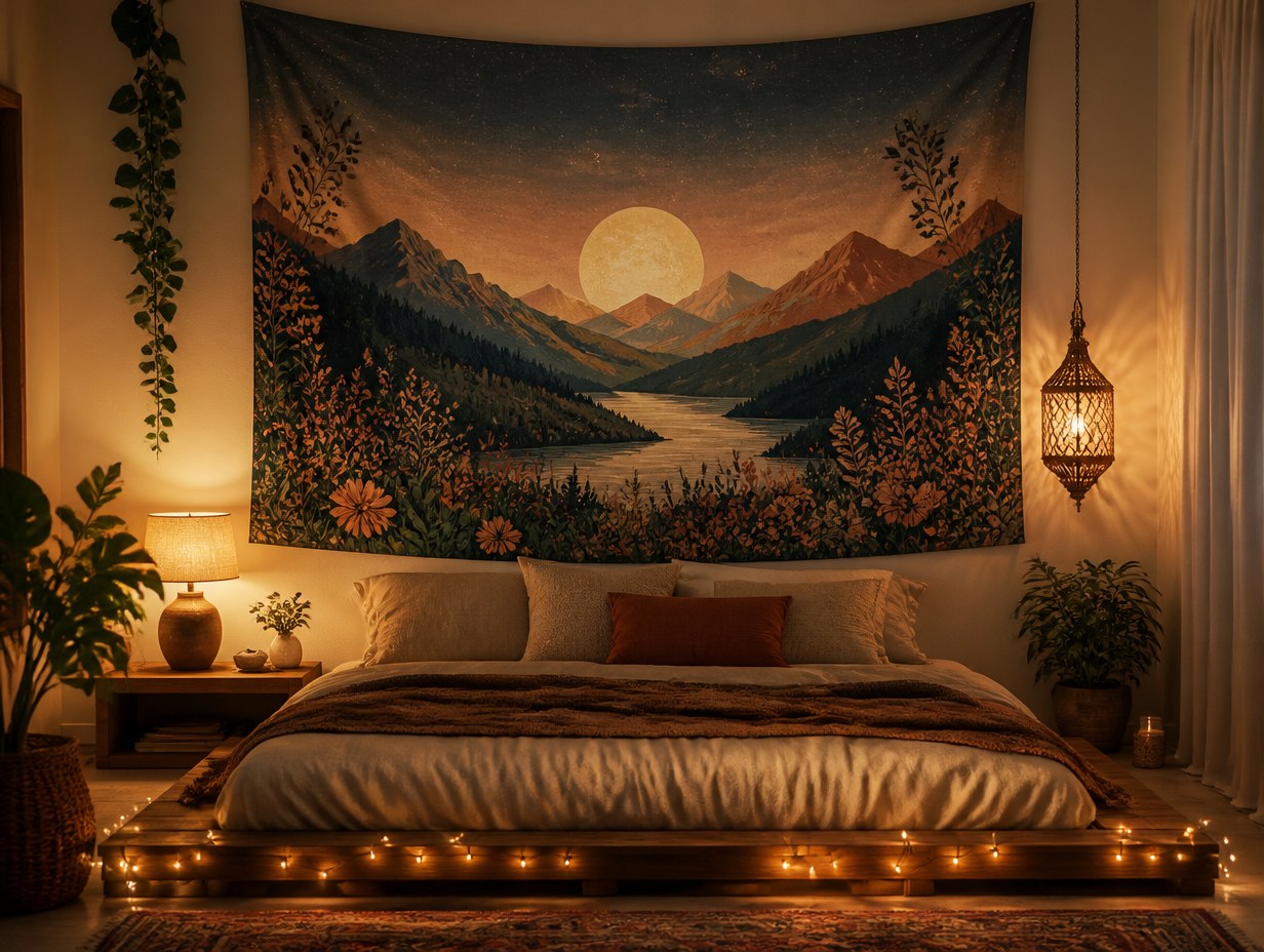 AI-generated wall tapestry mockup sample