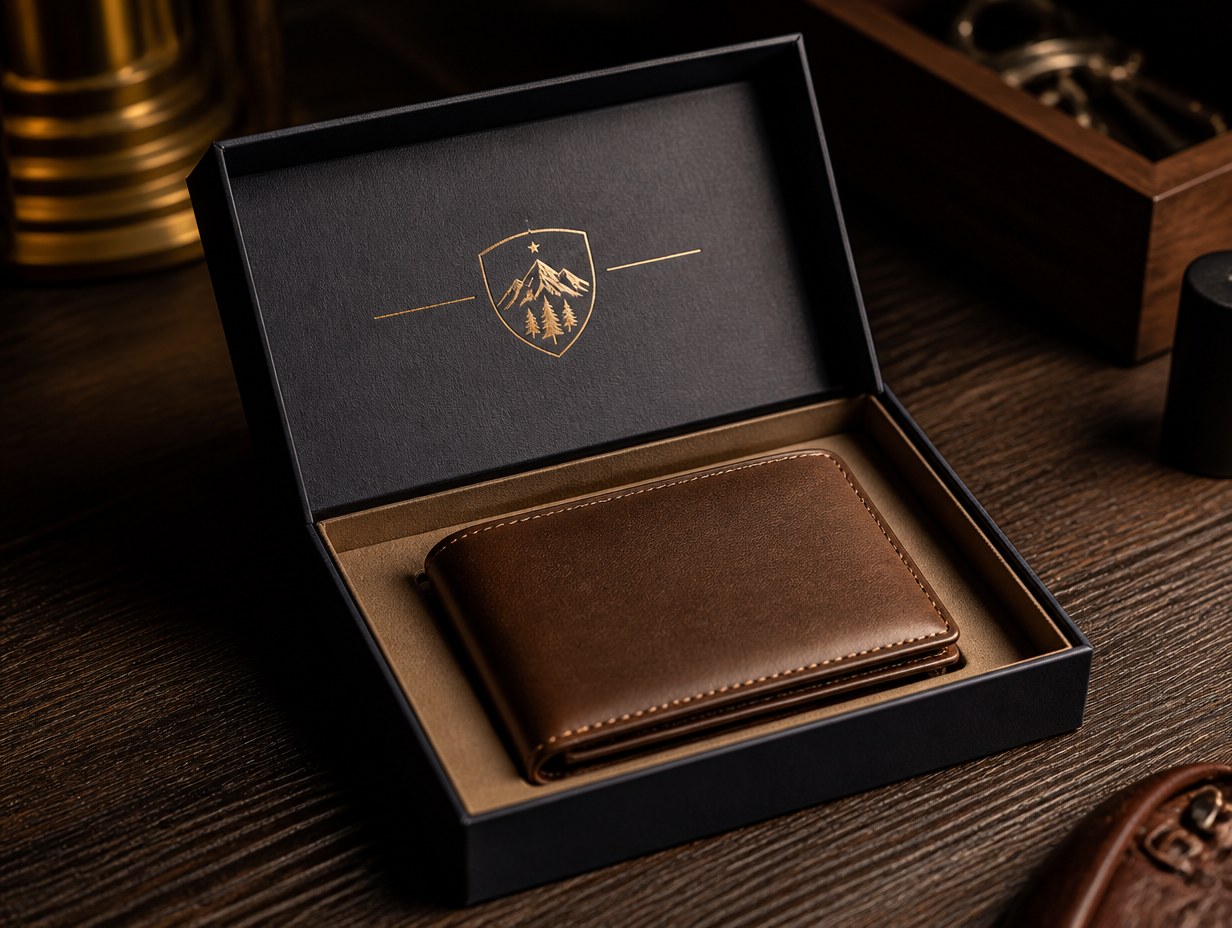AI-generated wallet box mockup sample