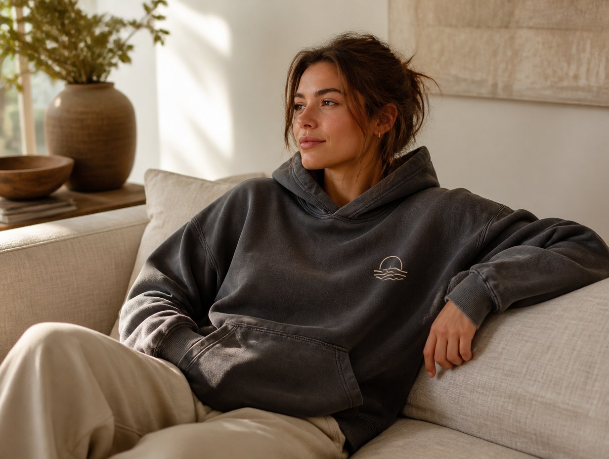 AI-generated washed hoodie mockup sample