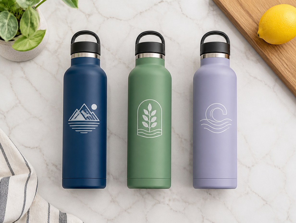 AI-generated water bottle set mockup sample