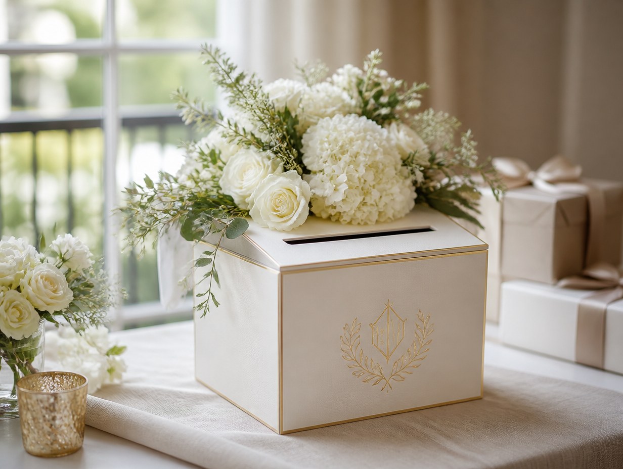 AI-generated wedding card box mockup sample