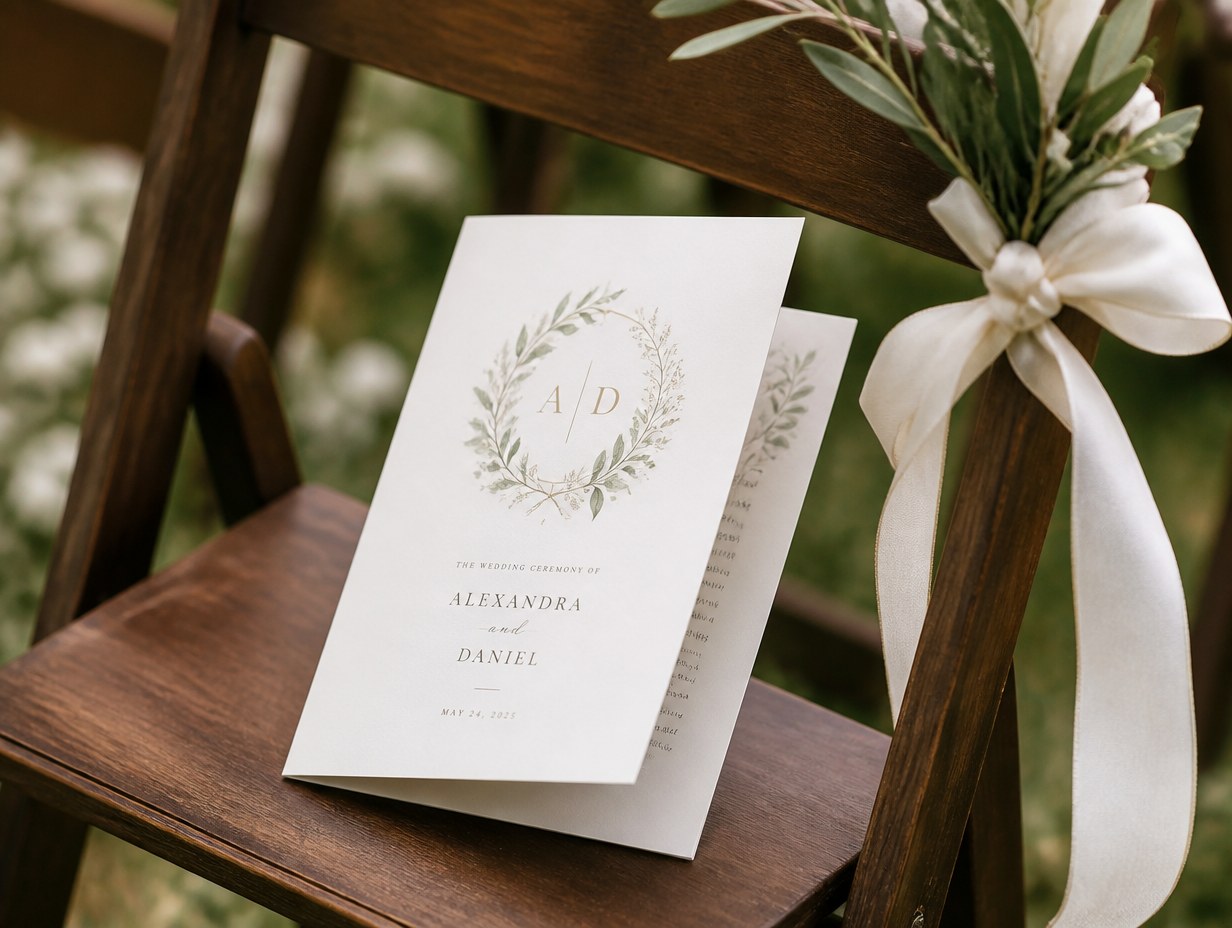AI-generated wedding program mockup sample