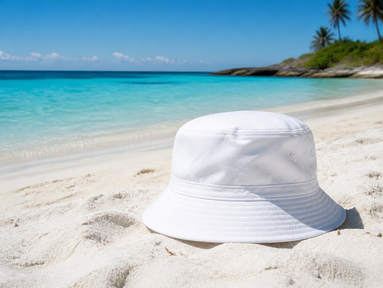 AI-generated white bucket hat mockup sample