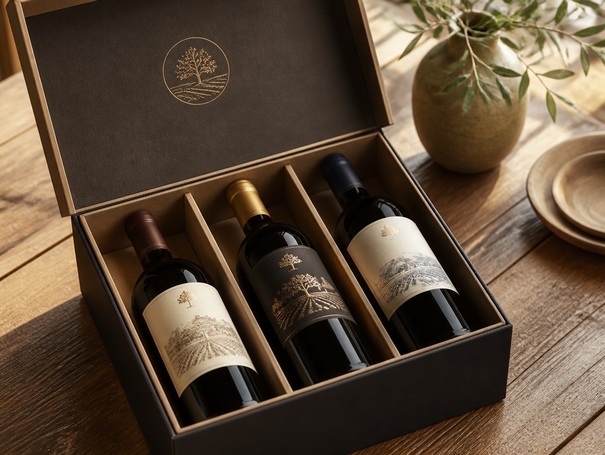AI-generated wine box set mockup sample