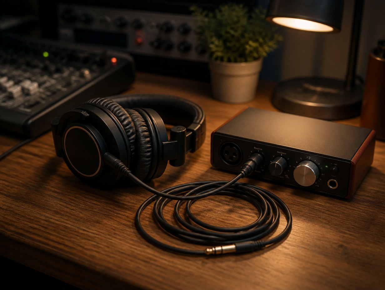 AI-generated wired headphones mockup sample