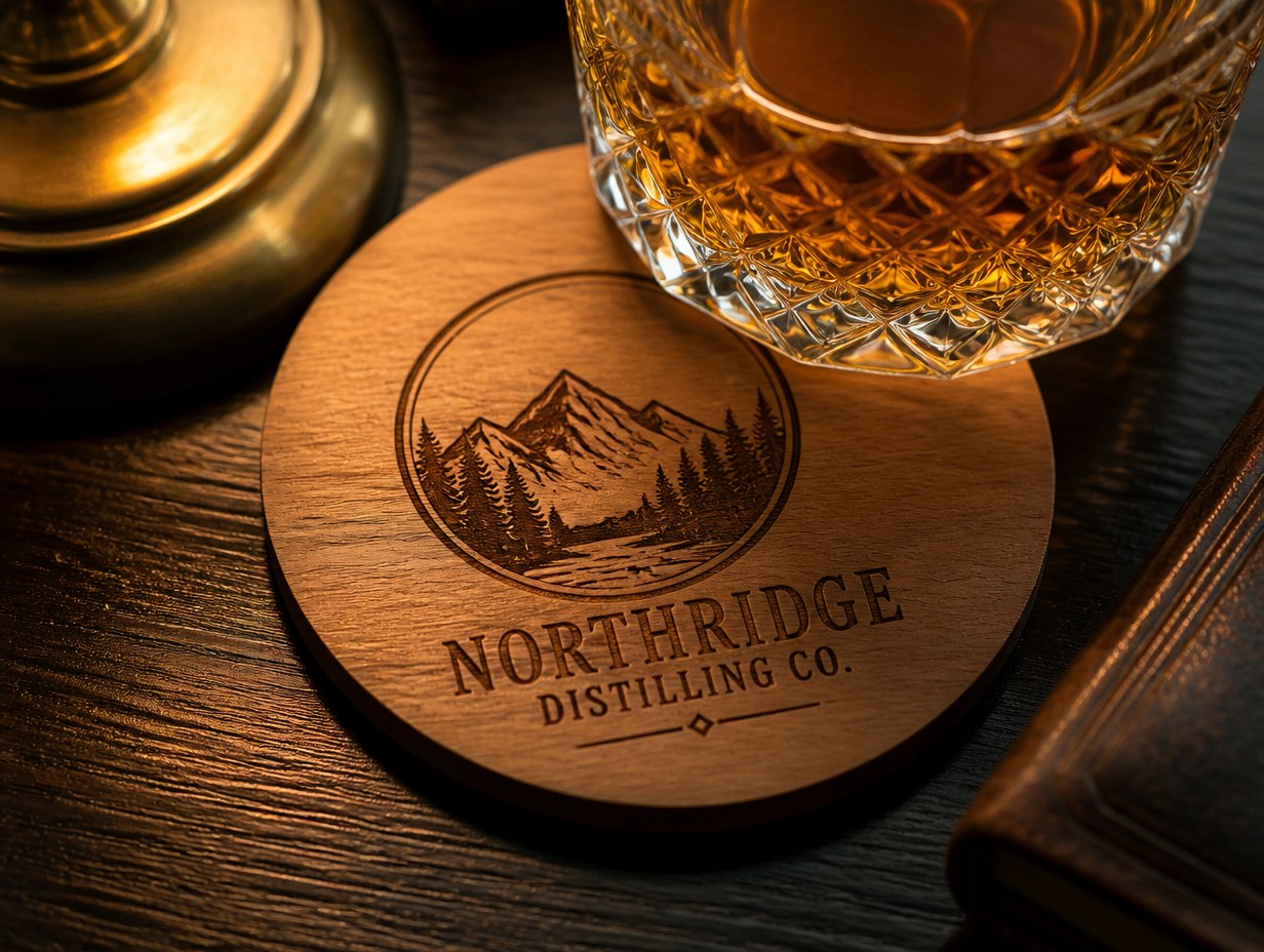 AI-generated wooden coaster mockup sample