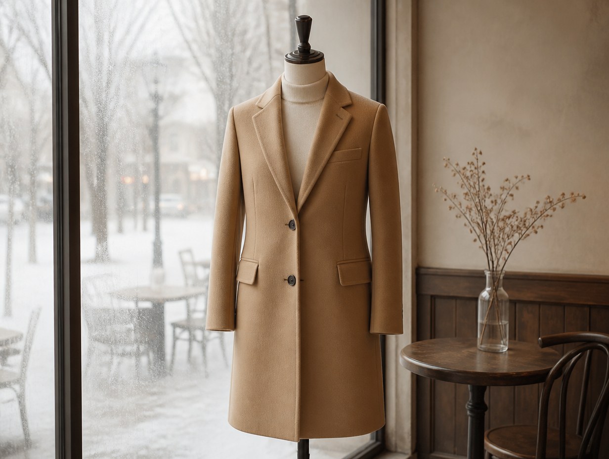 AI-generated wool coat mockup sample