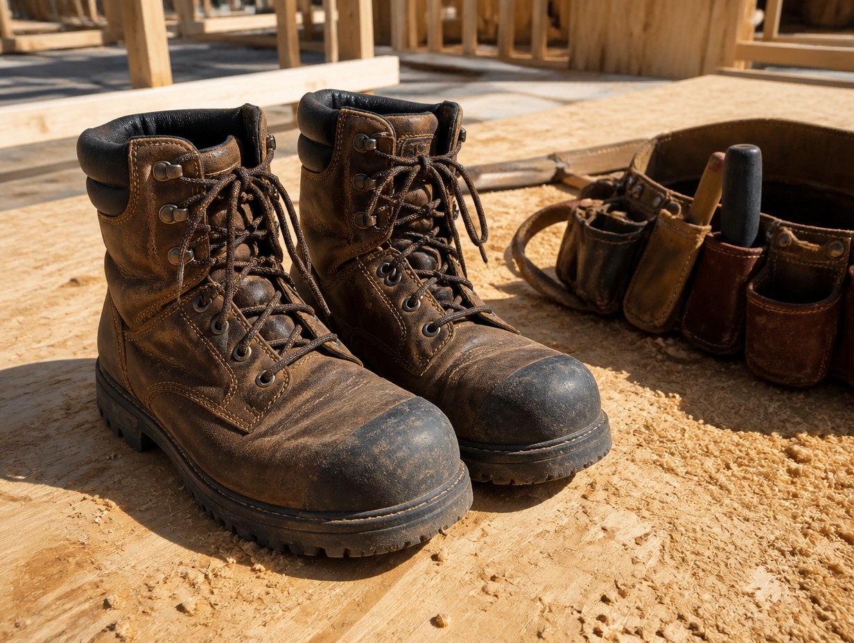 AI-generated work boots mockup sample