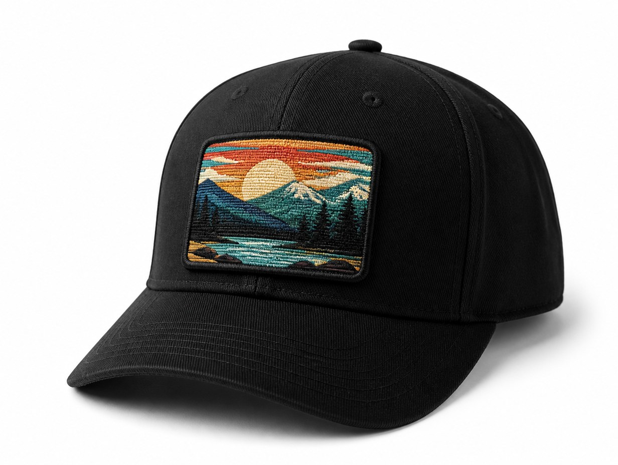 AI-generated woven patch cap mockup sample