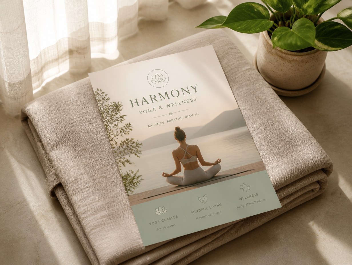 AI-generated yoga flyer mockup sample