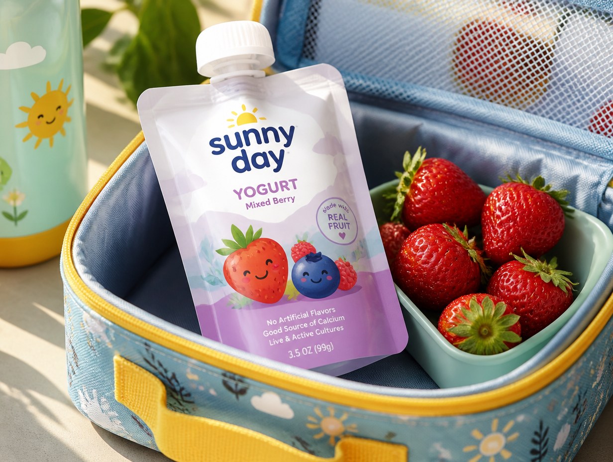 AI-generated yogurt pouch mockup sample