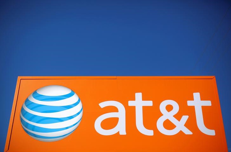 An AT&T sign is seen outside a branch in Rolling Meadows Illinois U.S